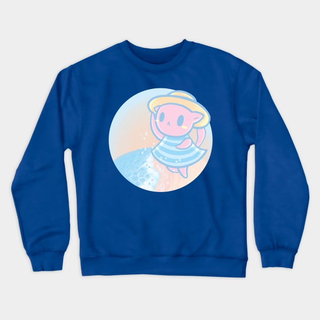 Summer Cat in the beach - Chill Pastel Aesthetic Crewneck Sweatshirt by MoonArtGlitch